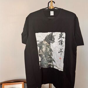 Samurai Anime Style Black Graphic T-Shirt